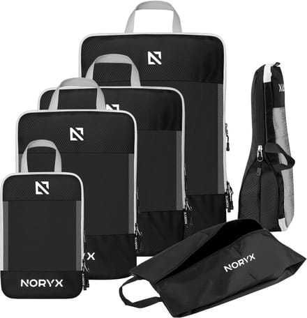 Noryx Packing Cubes 6-delige Set - Met Compressierits - Koffer & Backpack Organizer Set - Reis Compression - Bagage Organizers - Compressie Kleding Cube