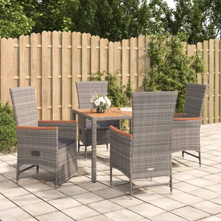 vidaXL - 5-delige - Tuinset - met - kussens - poly - rattan - grijs