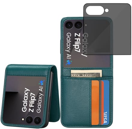 ChiGuard Wallet Case & privacy screenprotector geschikt voor Galaxy Z Flip 7 – Book Case - Portemonnee - Petrolblauw