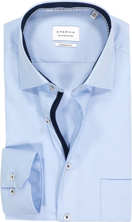 ETERNA modern fit overhemd - twill - lichtblauw - Strijkvrij - Boordmaat: 46