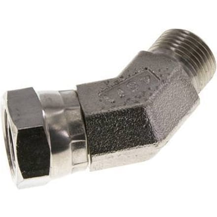 45° L-Koppeling G3/8 '' Binnendraad X Buitendraad Hoge Druk RVS  60° Conus 325bar Hydrauliek