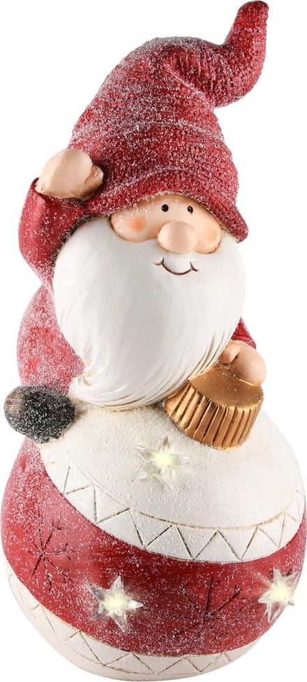 Dekoratief | Santa op kerstbal, rood/wit, magnesium, LED, 20x19x41cm | A245994