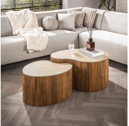 Salontafel Nuovo organisch set van 2 travertin keramiek - beige