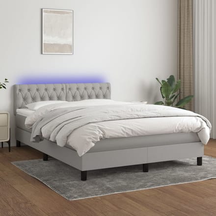 vidaXL - Boxspring - met - matras - en - LED - stof - lichtgrijs - 140x200 - cm