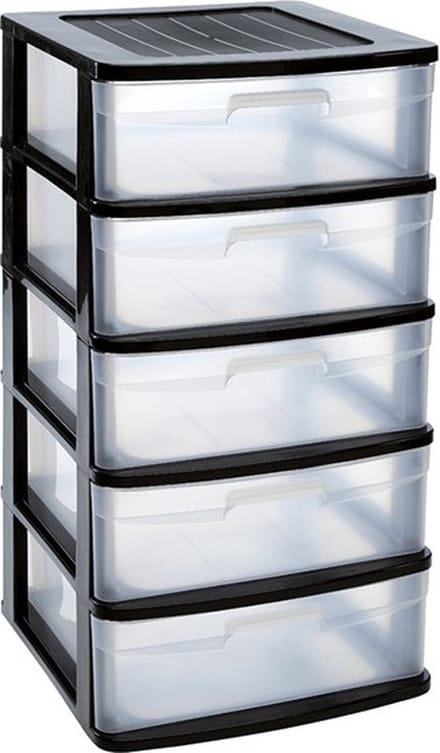 PlasticForte Ladeblok - bureau organizer - 5 lades - zwart - L40 x B39 x H81 cm