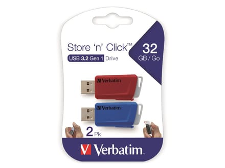 Verbatim V Store N CLICK USB-stick 32 GB Rood, Blauw 49308 USB-A 3.2 Gen 1