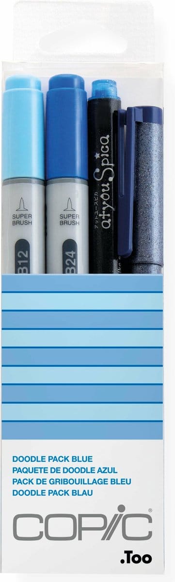 Copic Ciao Doodle Pack Blue markeerstift 4 stuk(s) Beitel/penseelpunt Blauw, Lichtblauw