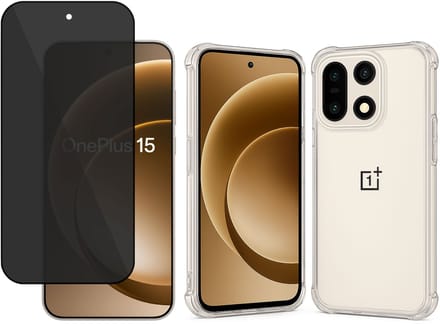 TechNow Hoesje + Privé Screenprotector geschikt voor OnePlus 15 Hoesje Screenprotector - Privacy Tempered Glass - Case Transparant
