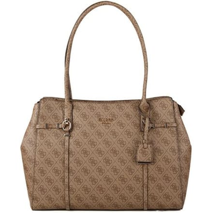 GUESS schoudertas Leona Logo 2 Compartment Tote Bag Latte Logo Lichtbruin