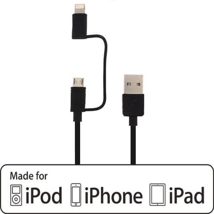Mobilize 2in1 Kabel USB-A naar Lightning en Micro USB 1.5 meter - Zwart