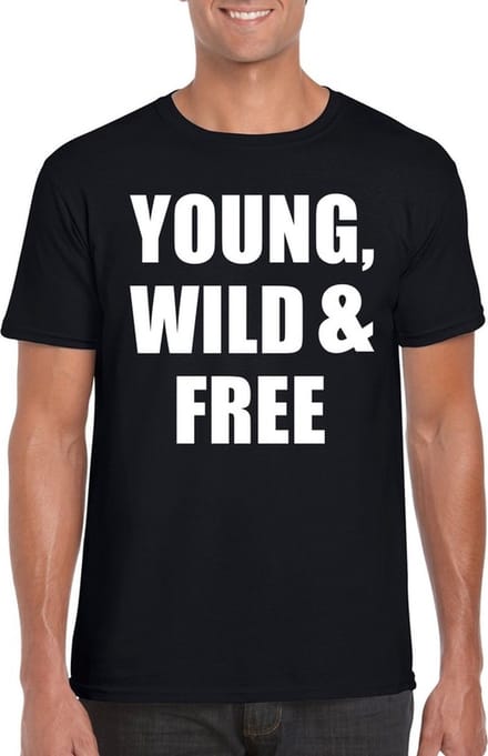 Young, wild and free tekst t-shirt - zwart - heren M