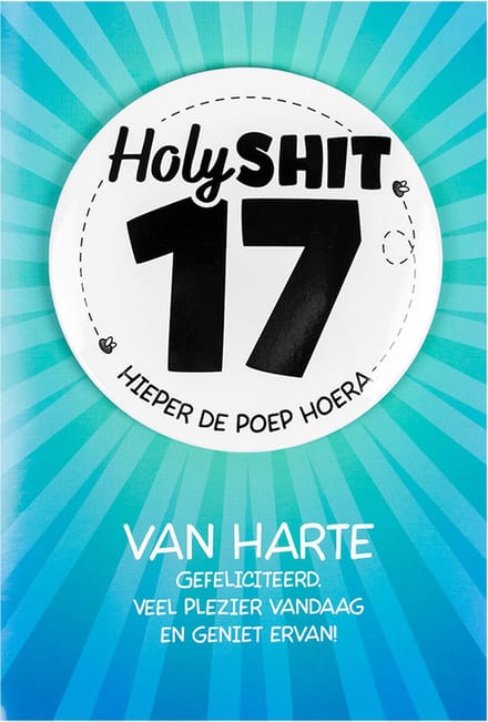 Shit wat een superleuke button | Wenskaart | 17 jaar