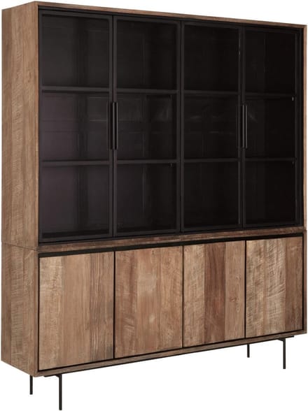 24Designs Metropole Vitrinekast Groot – B180 X D40 X H210 Cm - Teakhout