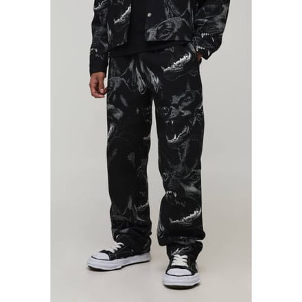 Relaxed Fit Dog Tapestry Trousers | Black | Size Small