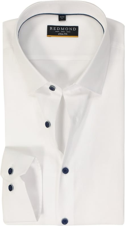 Redmond slim fit overhemd - popeline - wit