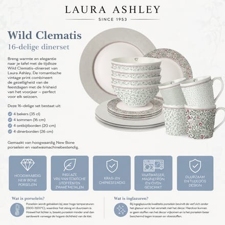 Laura Ashley Wildclematis Serviesset - Servies - Dinnerset Giftset 16 Delig