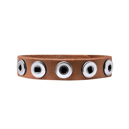 Quiges Dames Leren Armband voor 12mm Drukknopen/Chunks Bruin - EBK036