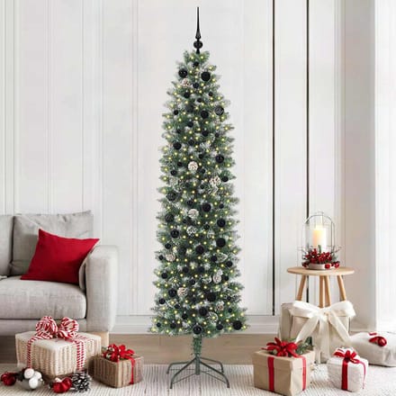 vidaXL - Kunstmatige - slanke - kerstboom - Groen - en - Wit - 210 - cm