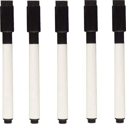 Magnetische whiteboard stiften - Inclusief wisser - Zwart - 5 stuks