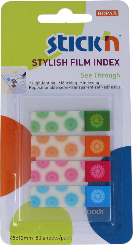 Stick'n Film Index tab - 45x12mm - 4 verschillende designs - Wit - Totaal 80 tabs