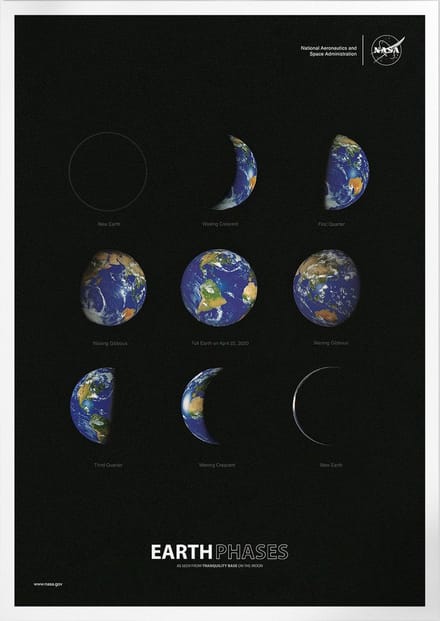 Nine Phases Of Earth From Tranquility Base | Space, Astronomie & Ruimtevaart Poster | A3: 30x40 cm