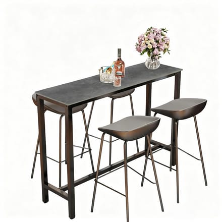 FATIVO Bartafel - Moderne Rechthoekige Eettafel - Zwart frame en tafelblad - 120x40x105cm