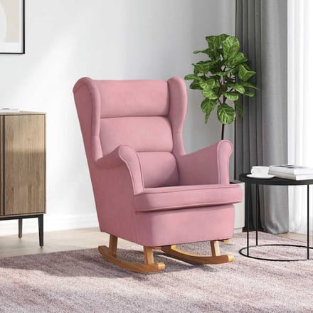 vidaXL - Schommelstoel - met - oorleuning - roze - fluweel - massief - hout