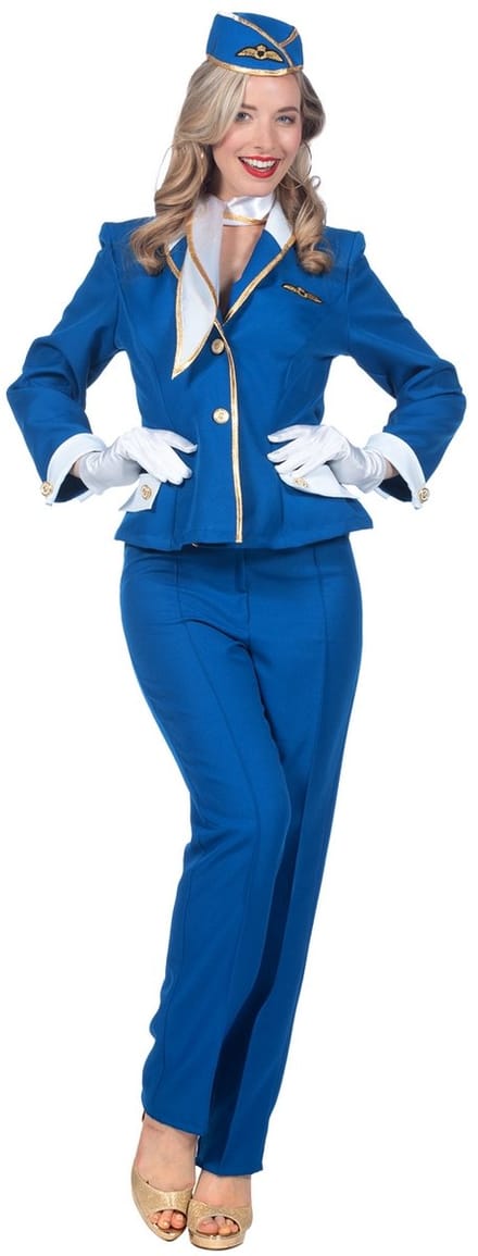Stewardess kostuum Dames Blauw Premium 4-delig - Maat 38
