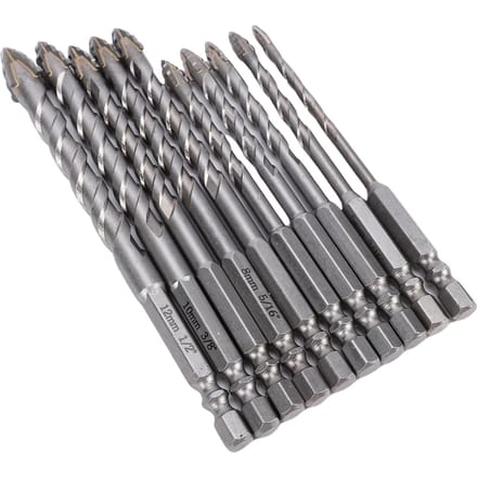 10 Stuks Gekartelde Boor Set 1Celsius 4 Inch Zeskant Schacht 4-12mm Carbide Punt Metselwerk Beton Boren voor Tegel Glas Plastic Hout