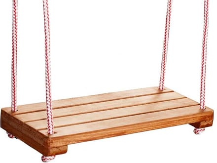 Houten Schommel 42x18 cm - Gelakt Bruin - Rood/Wit Touw
