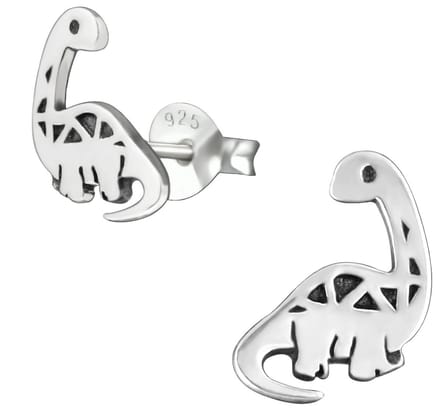 Joy|S - Zilveren dinosaurus oorbellen - 9 x 8 mm - geoxideerd