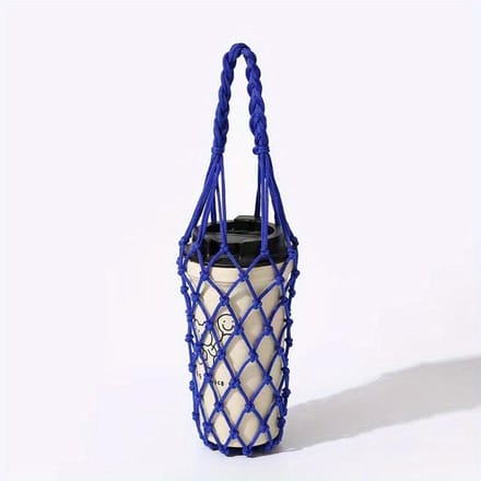 1 stuks Handgemaakte Nylon Netzak, Herbruikbare Drankhouder, Koffiekophouder, Draagbare Drankdrager, Decoratieve Netzak Blue blue