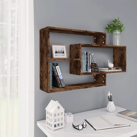 vidaXL - Wandschap - 104x20x58,5 - cm - bewerkt - hout - gerookt - eikenkleurig