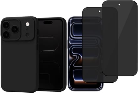 Technow hoesje + 2x Privé Screenprotector geschikt voor iPhone 17 Pro Max – Privacy Tempered Glass - Back Case - Cover - Zwart