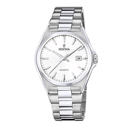 Festina F20552/2 Classics Heren Horloge Witte Wijzerplaat Staal