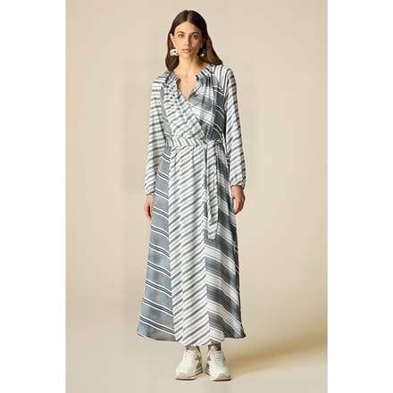 Oltre Long Patterned Satin Dress Grey Größe: S | Maxikleider Outlet | Damen | Grau