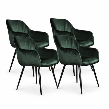 DS4U® - Gaby eetkamerstoel - Set van 4 - Groen - Velvet - Met armleuning