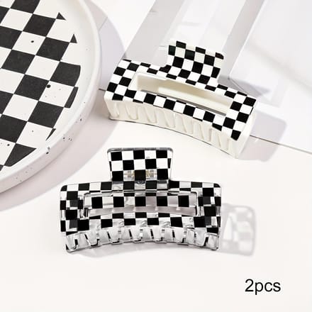 Elegante Ruitpatroon Haarklemmen, Modieuze Haaienklem Haaraccessoires voor Dames white
