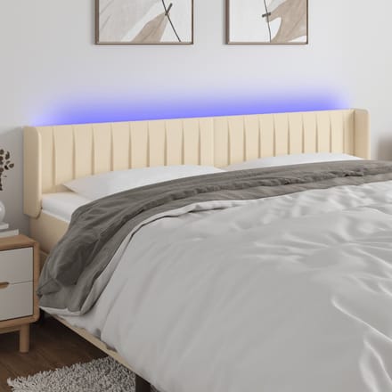 vidaXL - Hoofdbord - LED - 203x16x78/88 - cm - stof - crèmekleurig