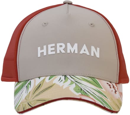 Herman Casquette baseball avec mesh rigide, visière sandwich avec un imprimé tropical, panneau frontal uni avec HERMAN en silicone
