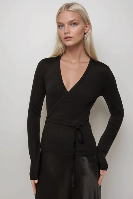 Zachte Touch Gebreide V-hals Lange Mouw Viscose Blouse