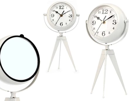 Tafelklok Smeedijzeren klok ovale bol spiegel wit 32cm