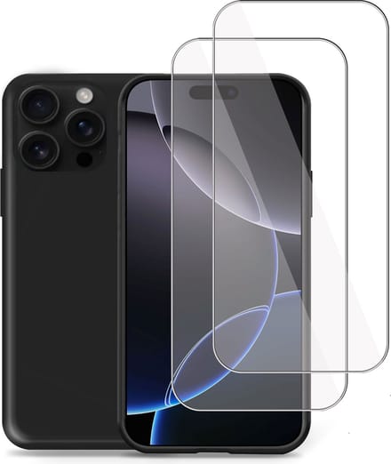Hoesje + 2x Screenprotector geschikt voor Apple iPhone 16 Pro Max – Tempered Glass - Liquid Back Case Cover Zwart