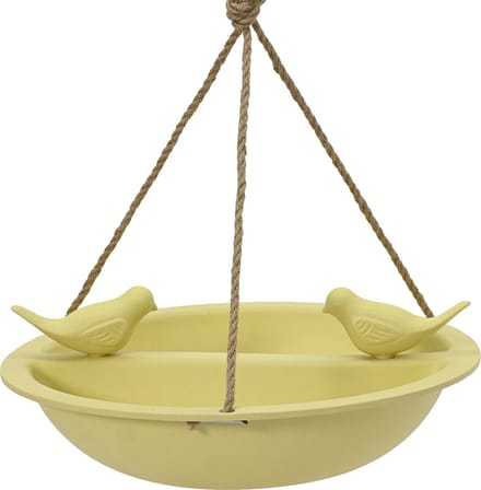 Decoris Vogelbad/drinkschaal - bamboe hout - geel - D27 cm - voederbak