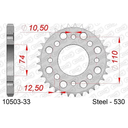 Stalen tandwiel Afam 530 33 dents