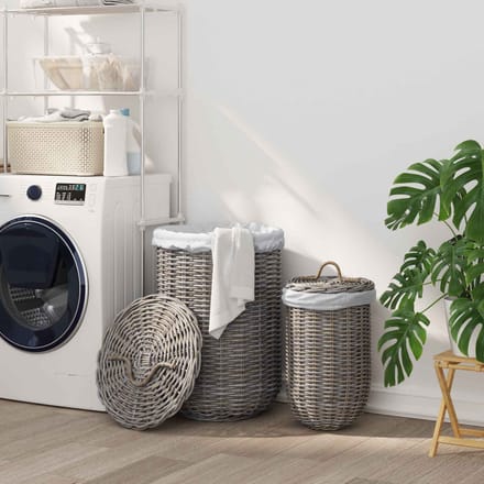 vidaXL - Wasmand - met - deksel - GENDT - 2 - st - Natuurlijk - grijs - Kubu - Rattan