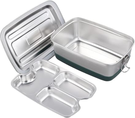 RVS Lunchbox - Maaltijdcontainer - Lunch Meenemen - Drie Vakken - 2000 ml - Zilver Groen
