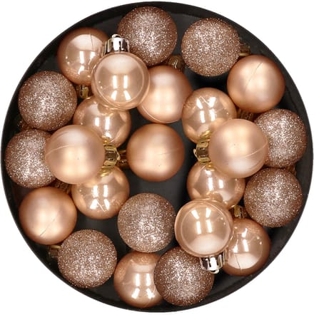 Decoris Mini kerstballen - 28x st - toffee bruin - D3 cm - kunststof - kerstversiering