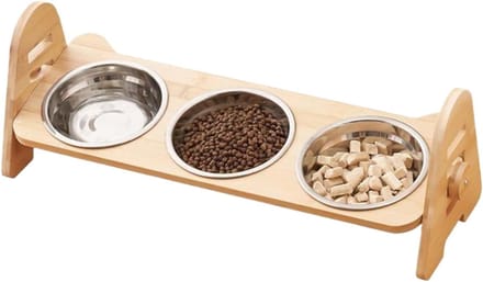 Katten Voerbak - Verhoogde Standaard - Comfortabel Eten - Drie Kommen - 53.5 cm Lengte - Niet gespecificeerd