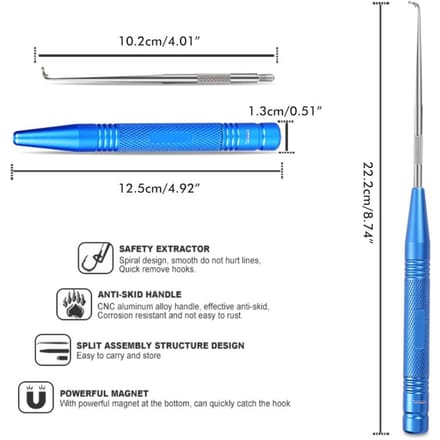Kit d'outils de démontage rapide d'hameçons de pêche, 2 pièces bleu/grise